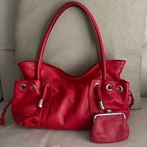 Red Italian Leather Bag and Wallet Set